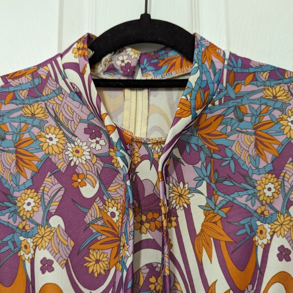 Vintage 70s Floral organic print maxi dress - Picture 2 of 5